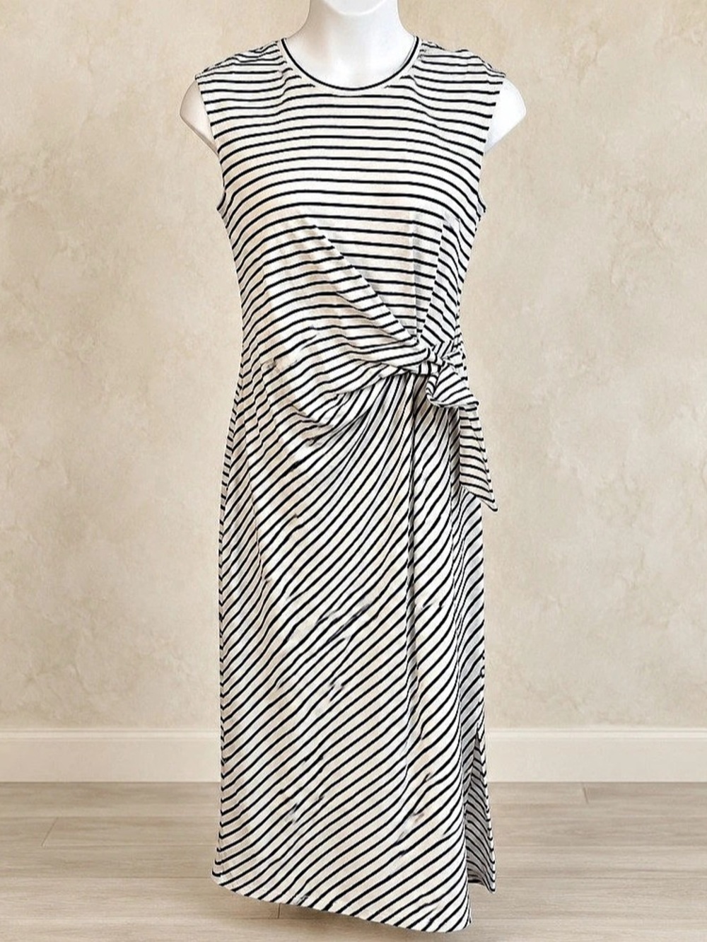 Liz Claiborne Navy Stripe Side-Knot Midi Dress Size M NWT